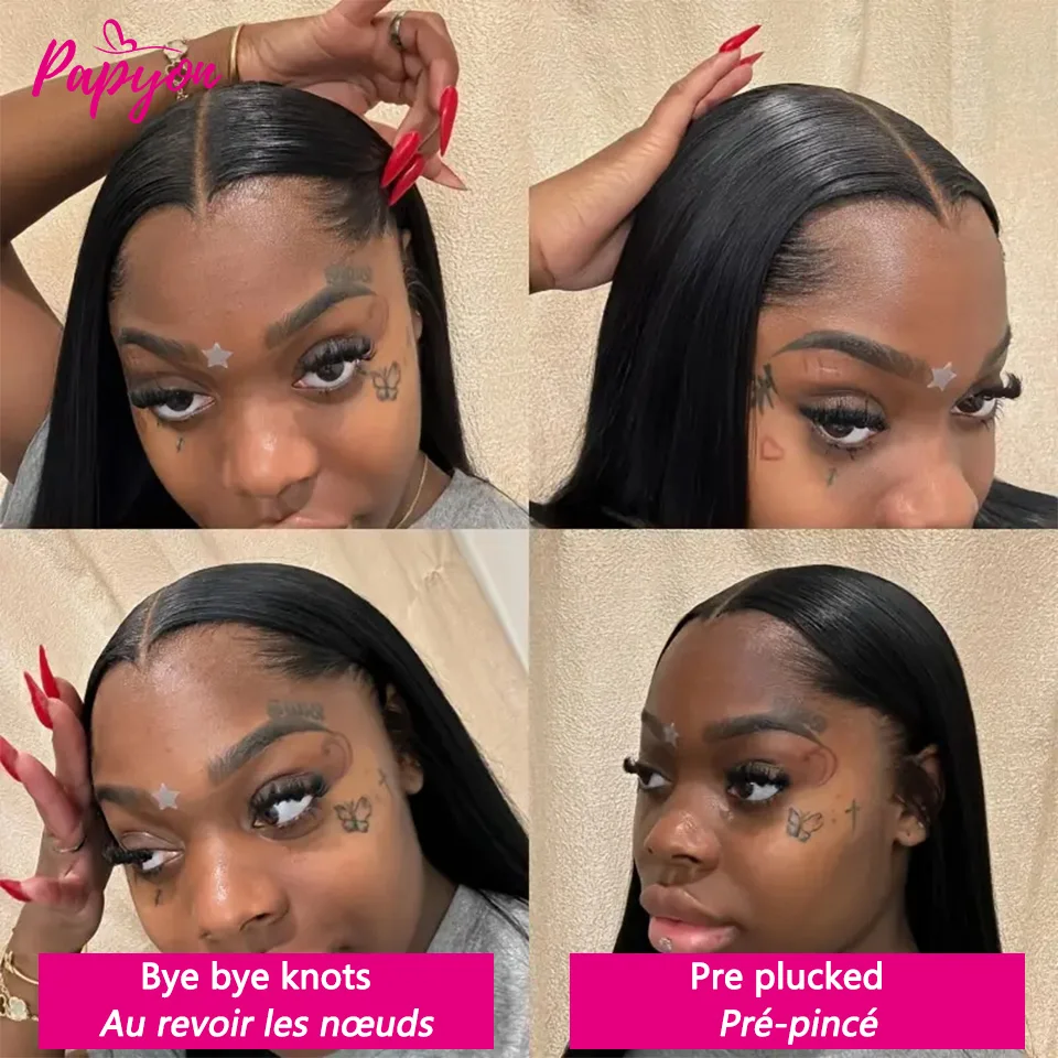 Glueless Wig Human Hair Ready To Wear Straight Human Hair Wigs Preplucked 32 Inch Pre Cut Lace 4x4 Transparent Closure Wig – Detail 3
