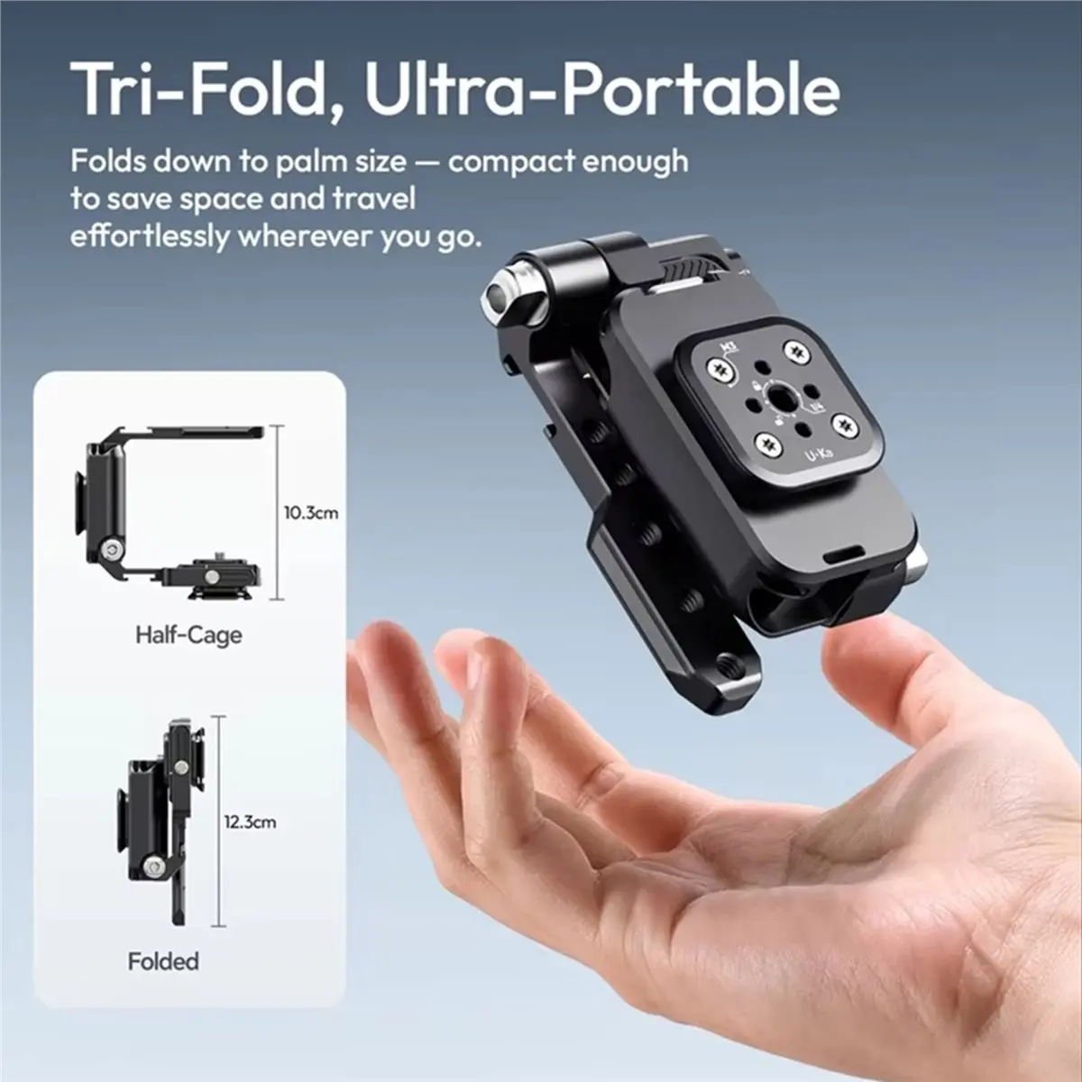 AA80 XJ01 Universal Foldable Camera Cage 2-in-1 Handle Cage for DSLR Mirrorless Camera Tripod Gimbal with Phone Clamp