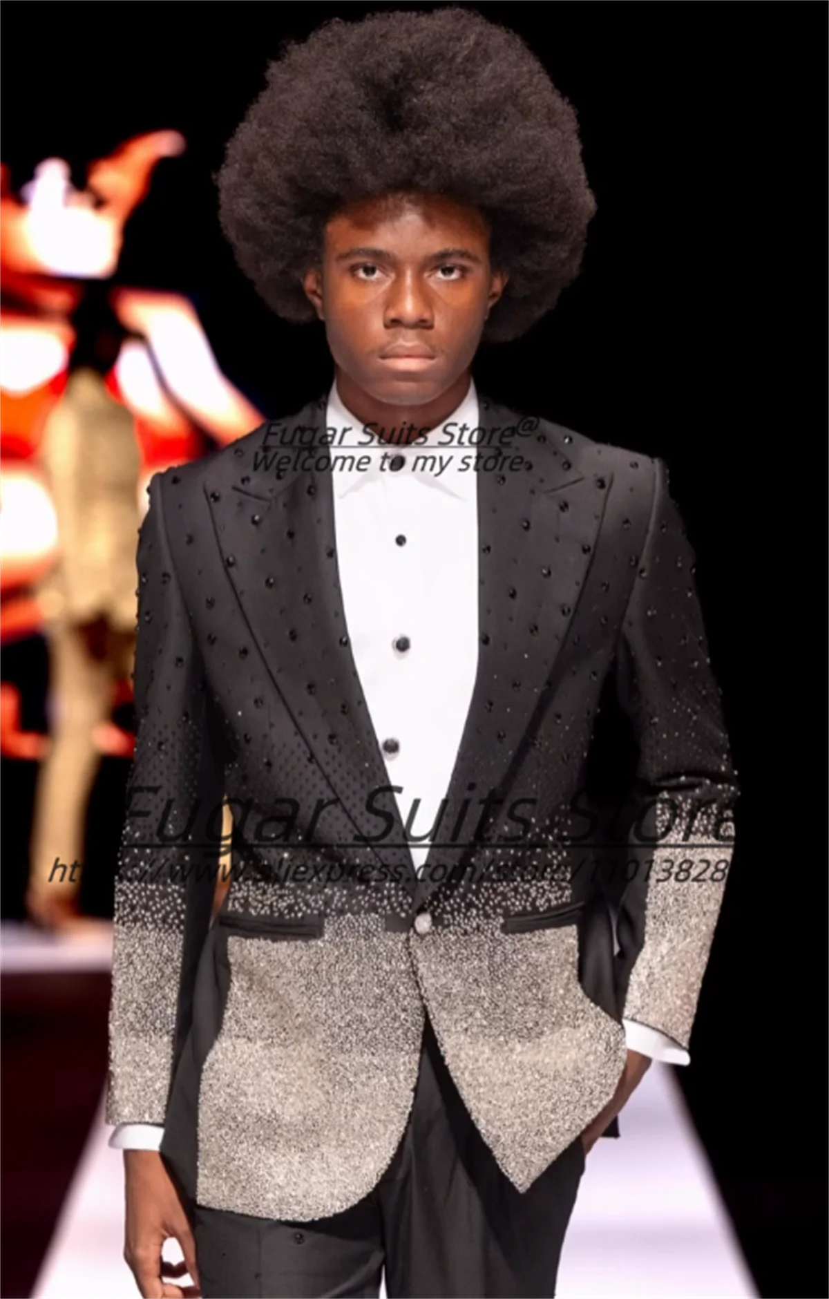 

Handsome Black Men Suits Shiny Diamond Groom Wedding Tuxedos Customized Slim Fit Peak Lapel 2 Pieces Sets Elegant Ropa Hombre
