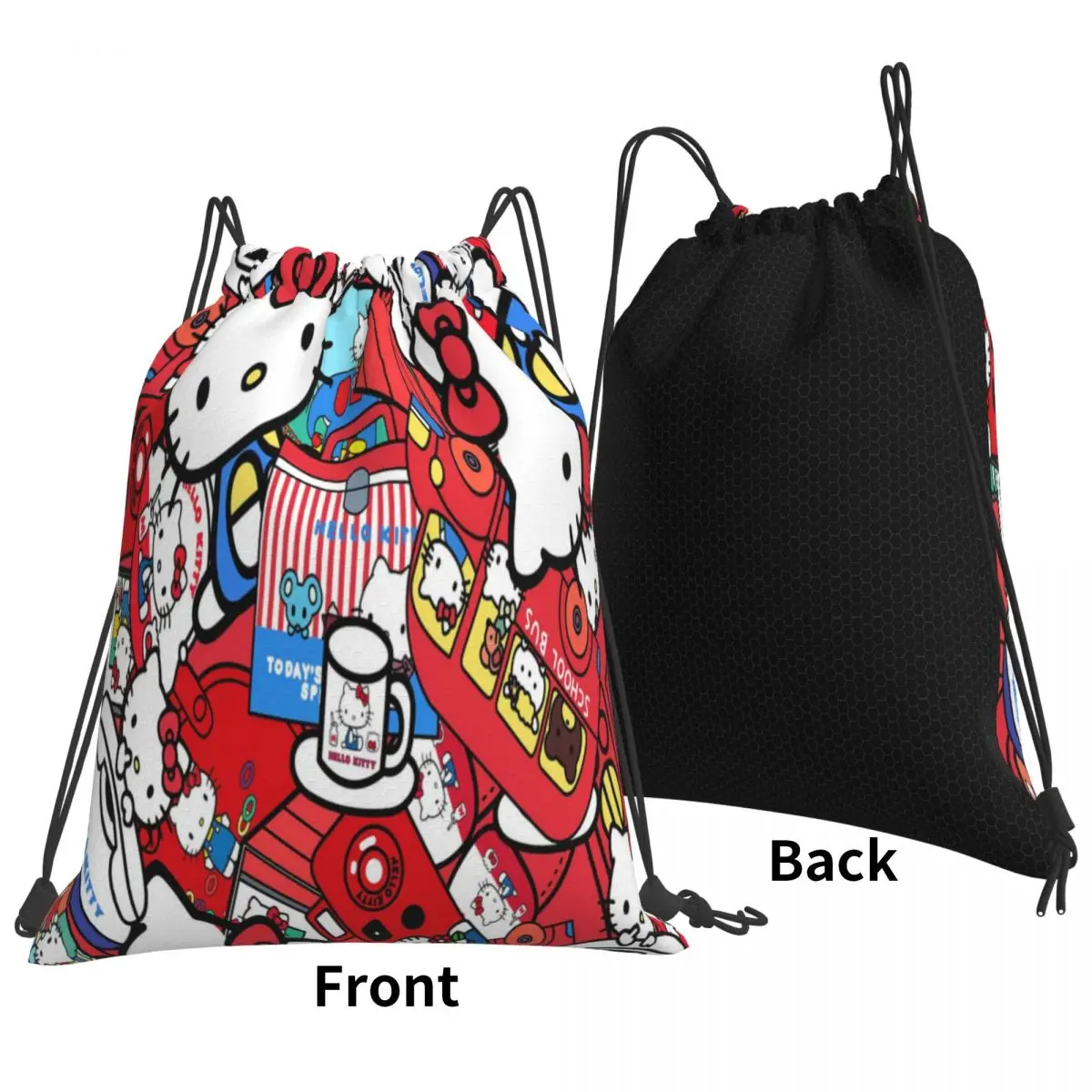 Custom Patroon Logo Trekkoord Tas Hello Kitty Reizen Rugzak Student Opbergtas Schooltas ꦫ