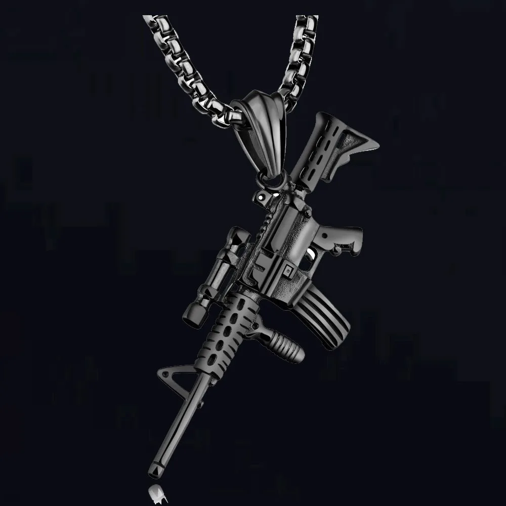 AK-47 Submachine Gun Pendant Uzi Necklace Men Rock Hip Hop Party Jewelry Gift