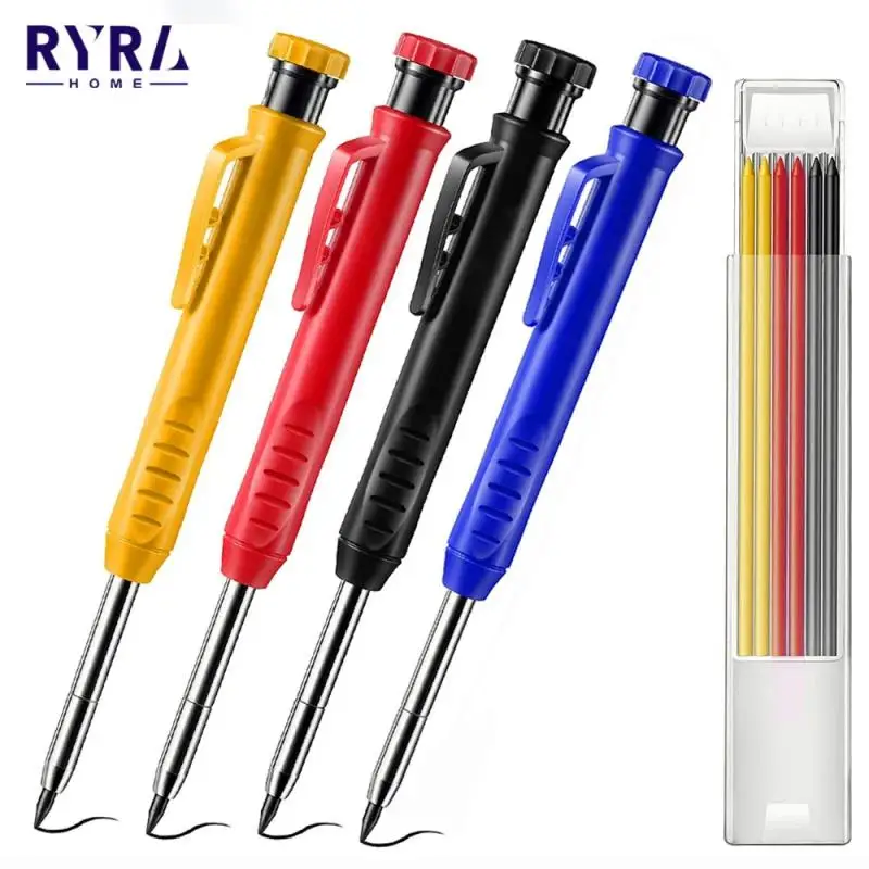 Solid Carpenter Pencil With Refill Lead And Built-in Sharpener For Deep Hole Mechanical Pencil Scribing Marking Tool Woodworking