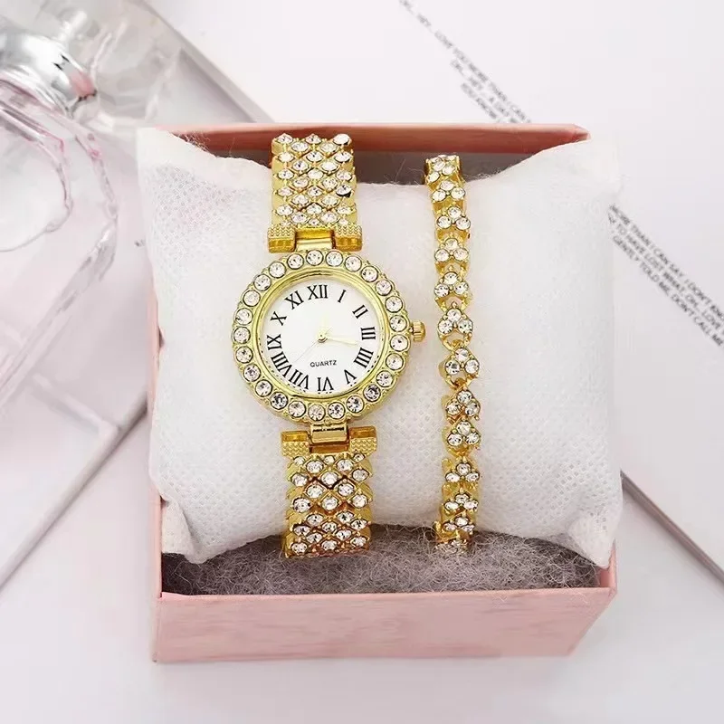 Fashion Roman Pattern Diamond Ladies Watch for women Quartz Women's Watch Girls Lady Clock Bracelet Chains Free Shipping