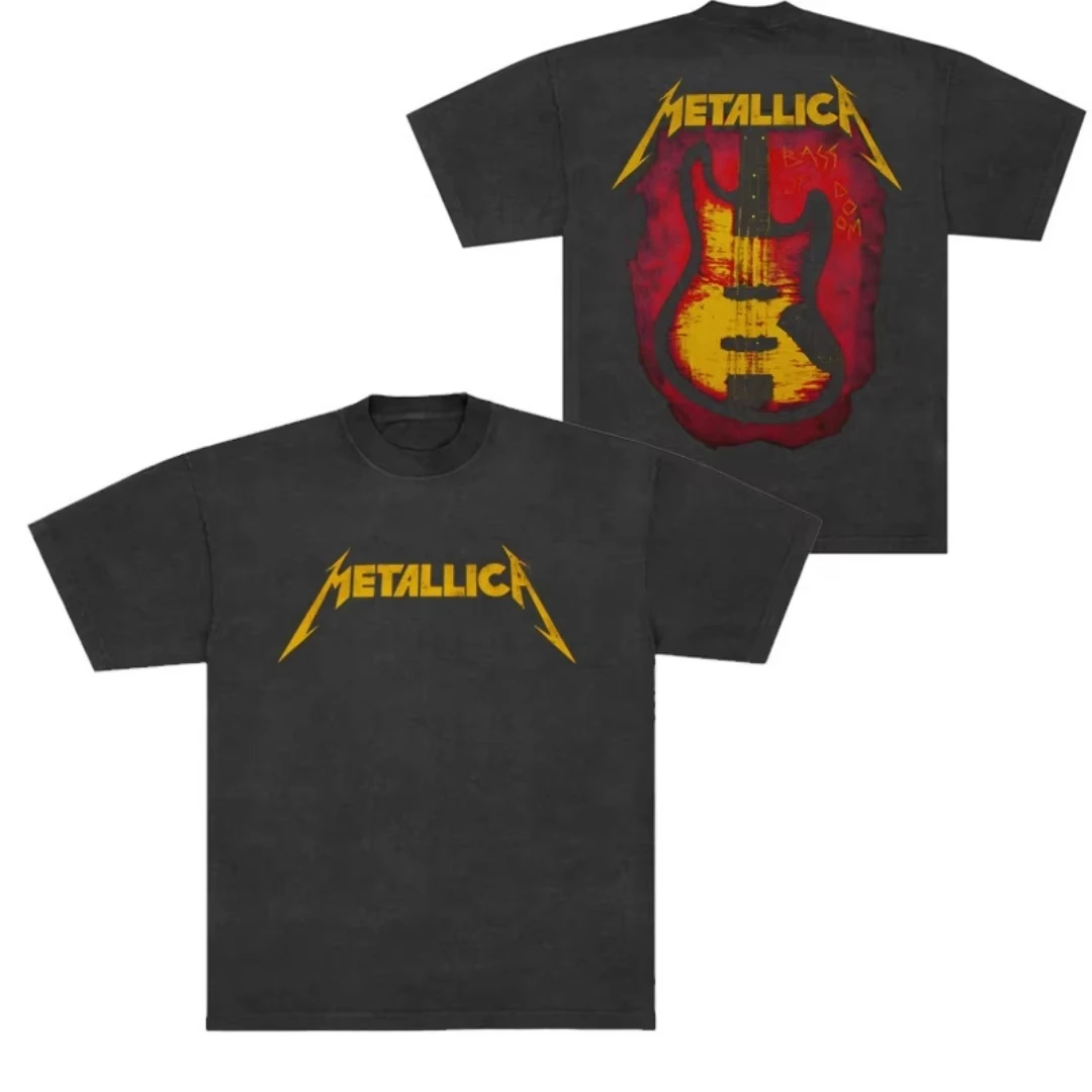 ميتاليكا على الوجهين الغيتار الجرافيك الرجال غسلها عارضة أعلى المعادن الفرقة مريحة اليومية الشارع الشهير الرجال تي شيرت أعلى