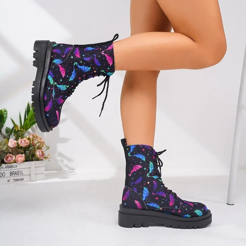 Women\'s Shoes 2024 Hot Sale Plus Size Women\'s Boots Fashion Printing Modern Boots Women New Cross Lacing Mid-Calf Boots Zapatos