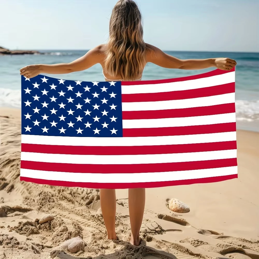 

American Flag Bath Towel - Lightweight Microfiber, Quick Drying, Machine Washable,Durable Beach,Camping,July 4th Patriotic Event