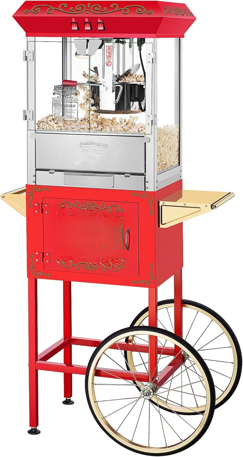 Perfect Popper Popcorn Machine with Cart and Stainless-Steel Kettle, Warming Light, and Accessories, 10oz