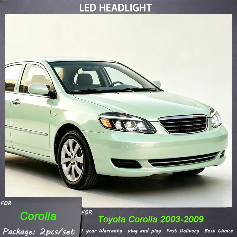 For Toyota Corolla USA Version 2003-2009 Modified LED Lens Headlights + Sequential Stream Turn Signals Headllamp Assembly