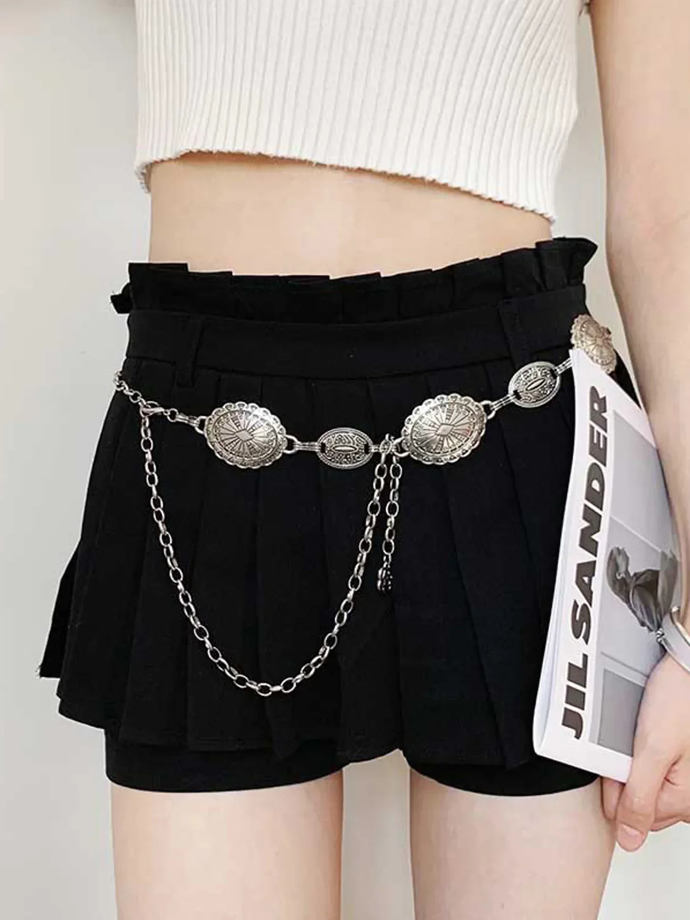 1-teiliges Set Taillenketten-Accessoires für Damen im Retro-Böhmen-Ethno-Stil, hochwertiger silberner Metallkettengürtel mit Rockgürtel – Detail 5