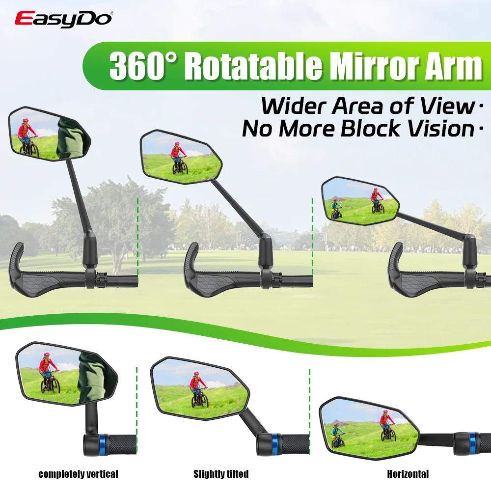 Easydo Mirror for Bicycle Ultra Clear Bike Mirror Bar End with Wide Range Back Sight Adjustable Handlebar Left Right Mirror