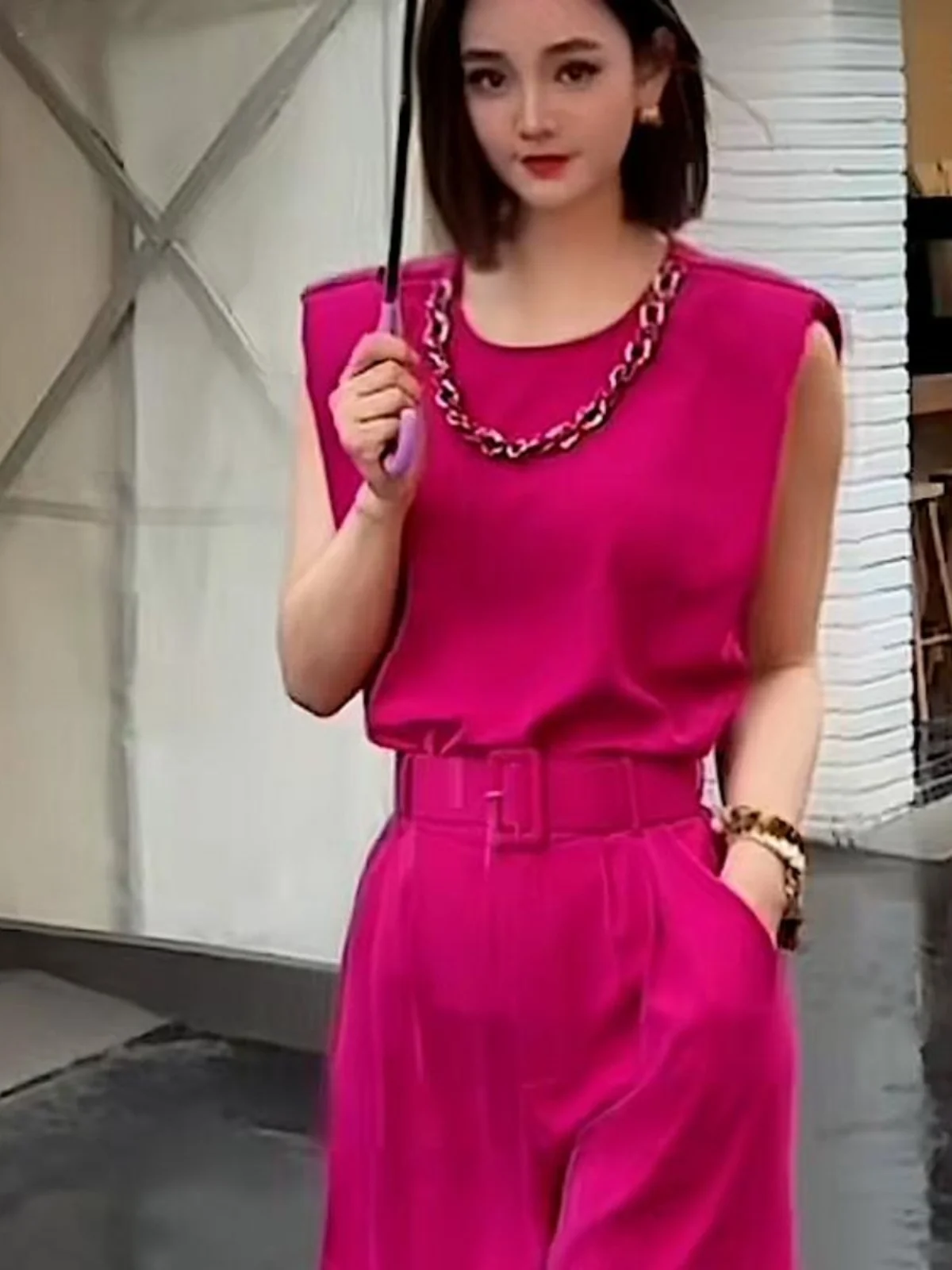 

Розовый круглый комплект Ne Svel с эффектом похудения, свободный топ и боты, женская повседневная спортивная одежда, комплект из двух предметов, хлопчатобумажная ткань