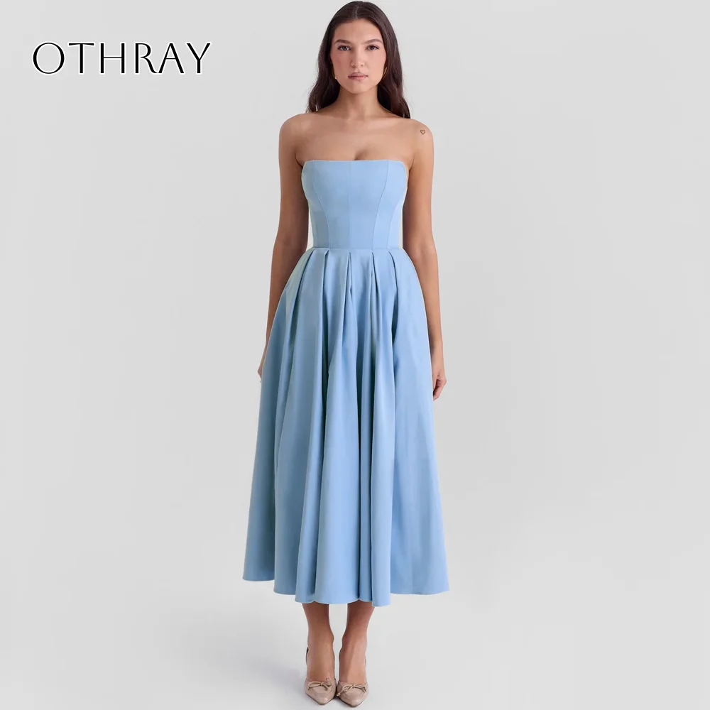 

Elegant Strapless Satin Tea Length Homecoming Dress Corset Customized Dresses شارون سعيد فساتين سهره