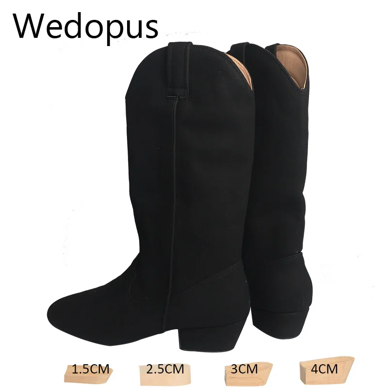 Maßgeschneiderte schwarze Stiefel mit Gummisohle für Damen, mittelhohe Cowboy-Tanzstiefel, Schuhe, Walking on Street, Low-Heel-Line-Tanzstiefel