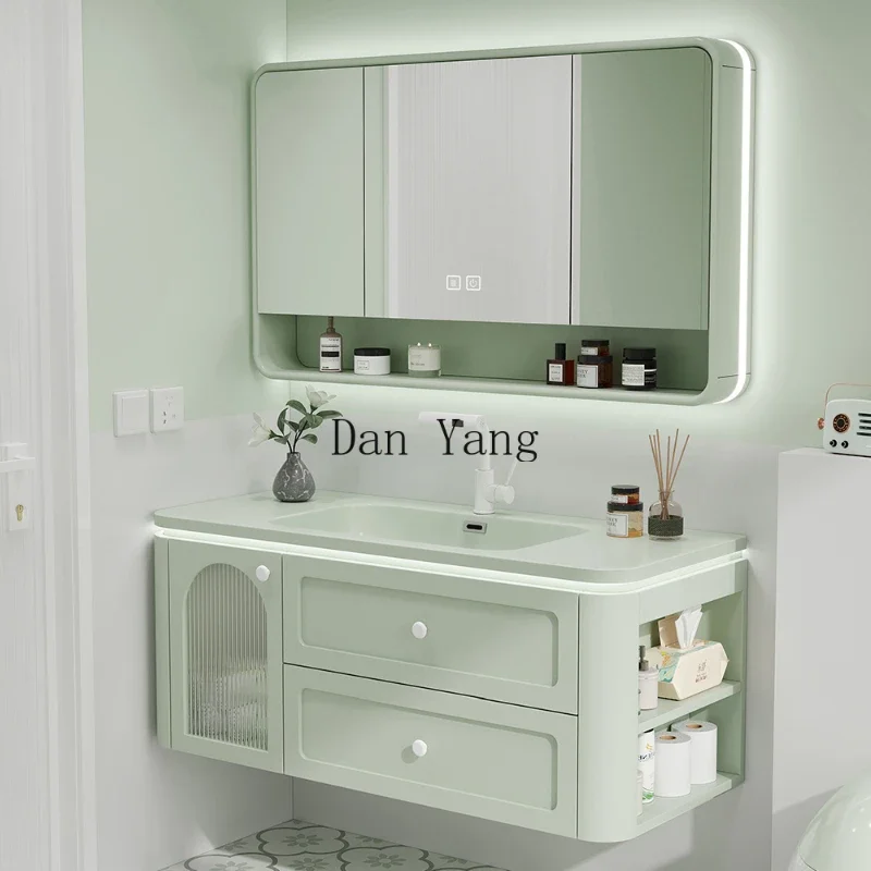 

YJ avocado green bathroom cabinet ceramic integrated basin oak bathroom washbasin cabinet combination new rounded corner