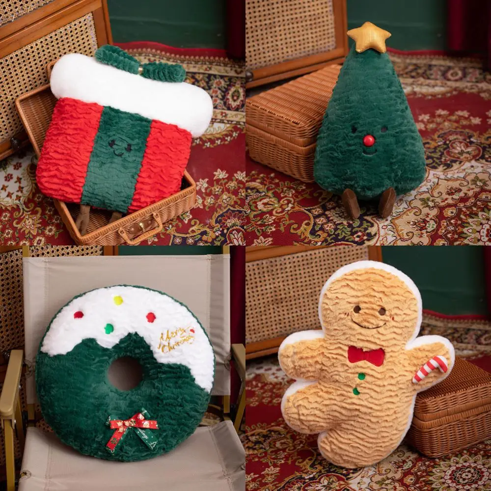 Christmas Gift Box Gingerbread Man Christmas Tree Plush Doll INS Cute Christmas Gift Comfortable Sofa Pillow Cushion Decoration