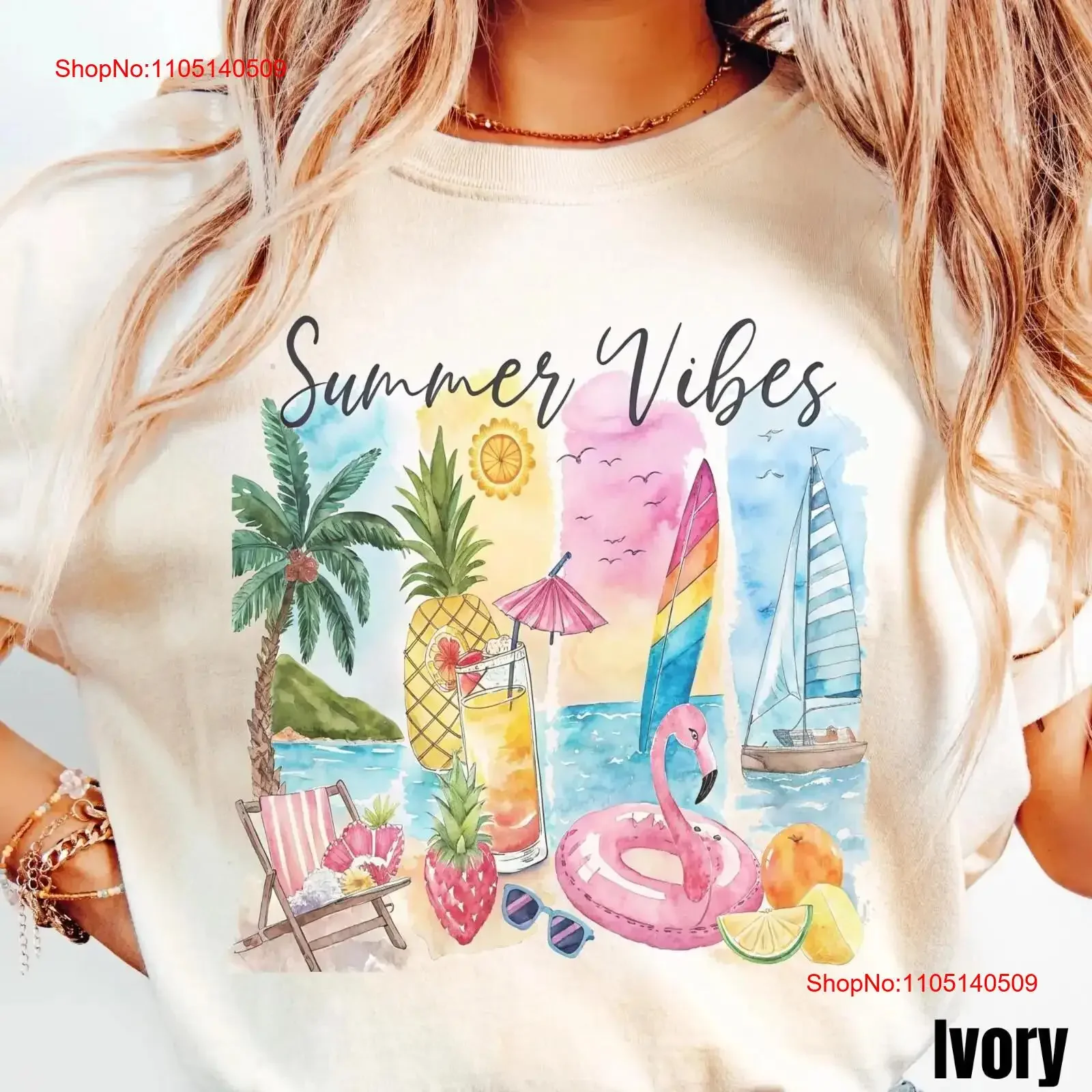 

Летняя футболка Brushstroke Vibes Beach Lover, прибрежная эстетичная футболка с изображением фламинго и океана, винтажная стираная уличная одежда, слегка дышащая