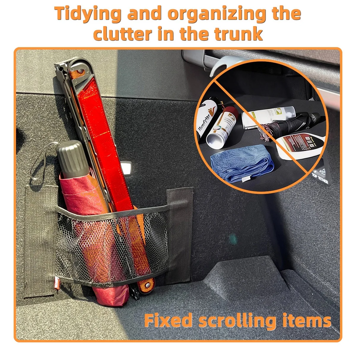 Yitong 1/2PCS Auto Trunk Storage Mesh Pocket Stick-On Velcro Cargo Net Universal Car Interior Organizer For Bottles Umbrella Too