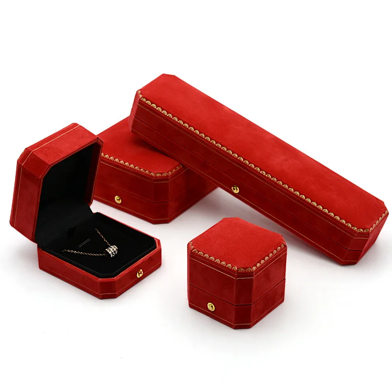 Luxury Flannel Vintage Style Jewelry Box High Quality Ring Earring Pendant Necklace Bangle Bracelet Jewellery Packaging Case