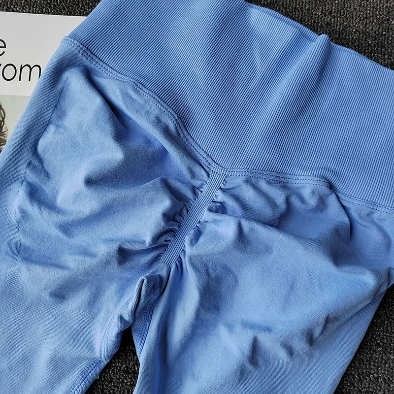 심리스 요가 레깅스] 하이 엘라스틱 심리스 요가 레깅스 - 여성 피트니스 퀵 드라이 푸쉬업 스포츠 팬츠 - 솔리드 하이웨이스트 R