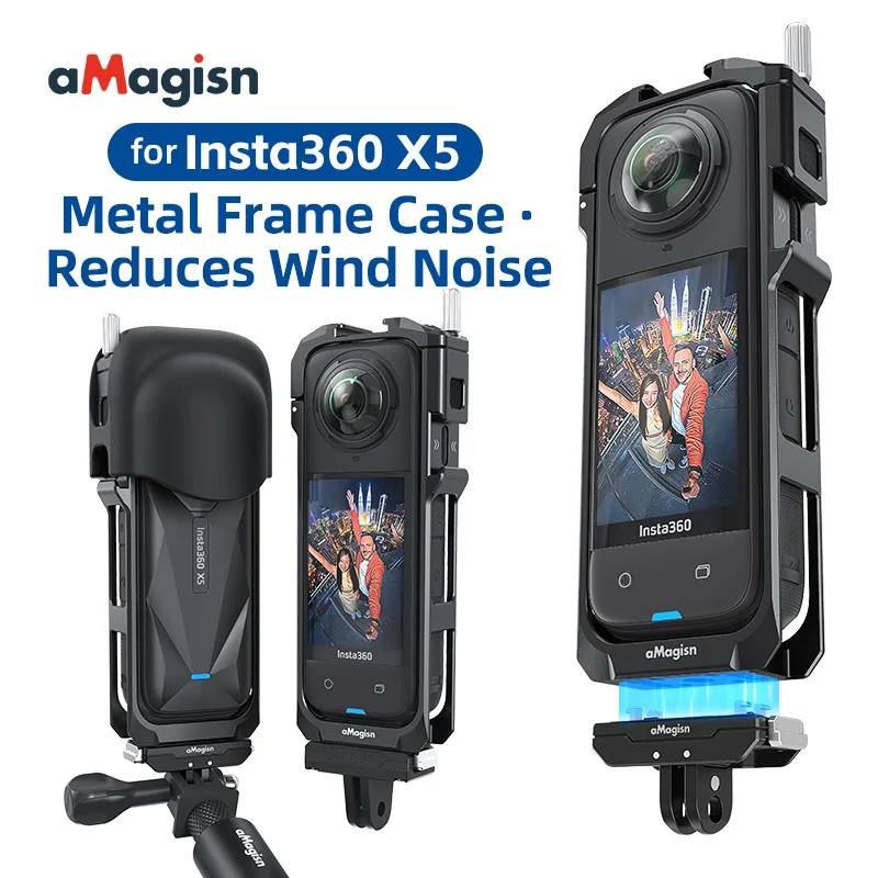 Metal Frame Protective Cage For Insta 360 X5 Camera Protect Shell with Silicone Lens Cap Windproof Foam Insta360 X5 Accessories