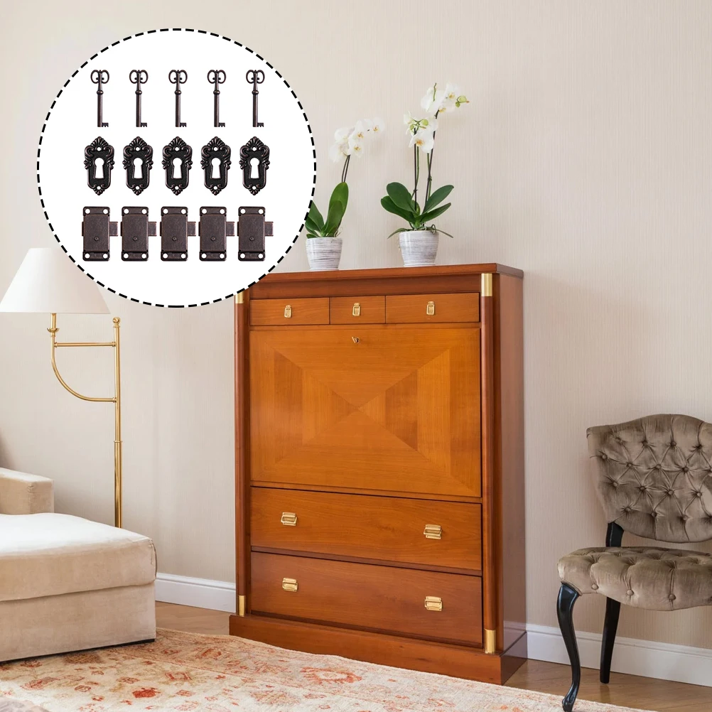

5 Sets Metal Vintage niture Retro Wooden Case Decorative Cupboard Latches Jewelry Box Locks Rust Resistant Durable