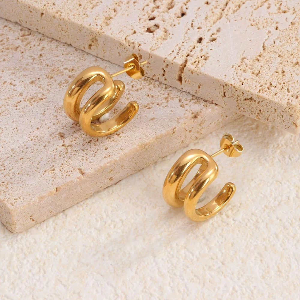 Modern Jewelry Gold Color Two Layer Hoop Earrings For Women Girl Wedding Party Gift Accessories Dropshipping