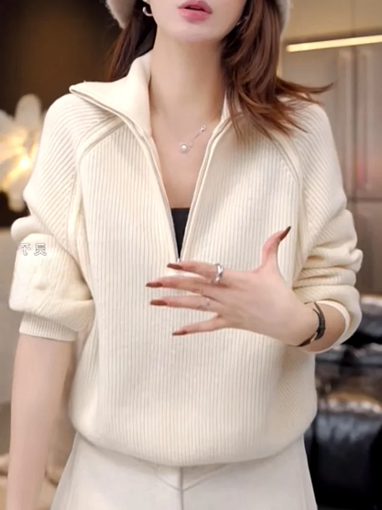 

Теплый вязаный топ Thiened Long Sve с капюшоном на молнии, однотонный, осенне-зимний, новый, стильный, для повседневной носки...