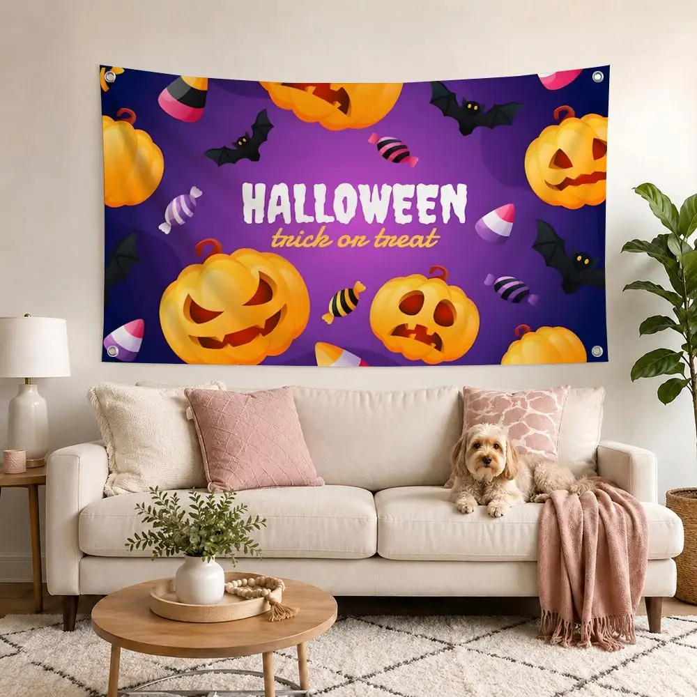 Blue Cute Pumpkin Halloween Cards Flags Decor Garage Flags for Bedrooms Outdoor Decor Tapestry Flaga Advertising Barber Shop