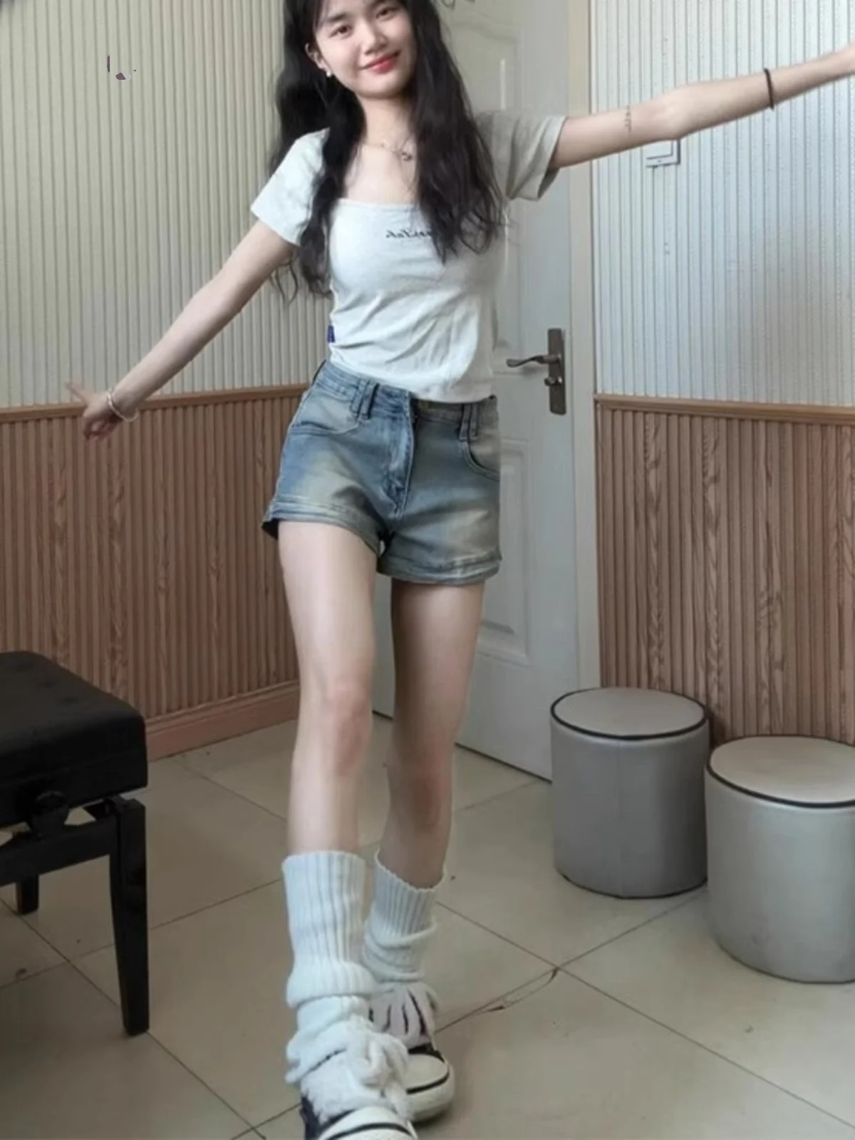 

Summer Thin High Waist Slimming Denim orts Women's plus Size American Hot Girl Design Straight Leg A-Line Hot Pants