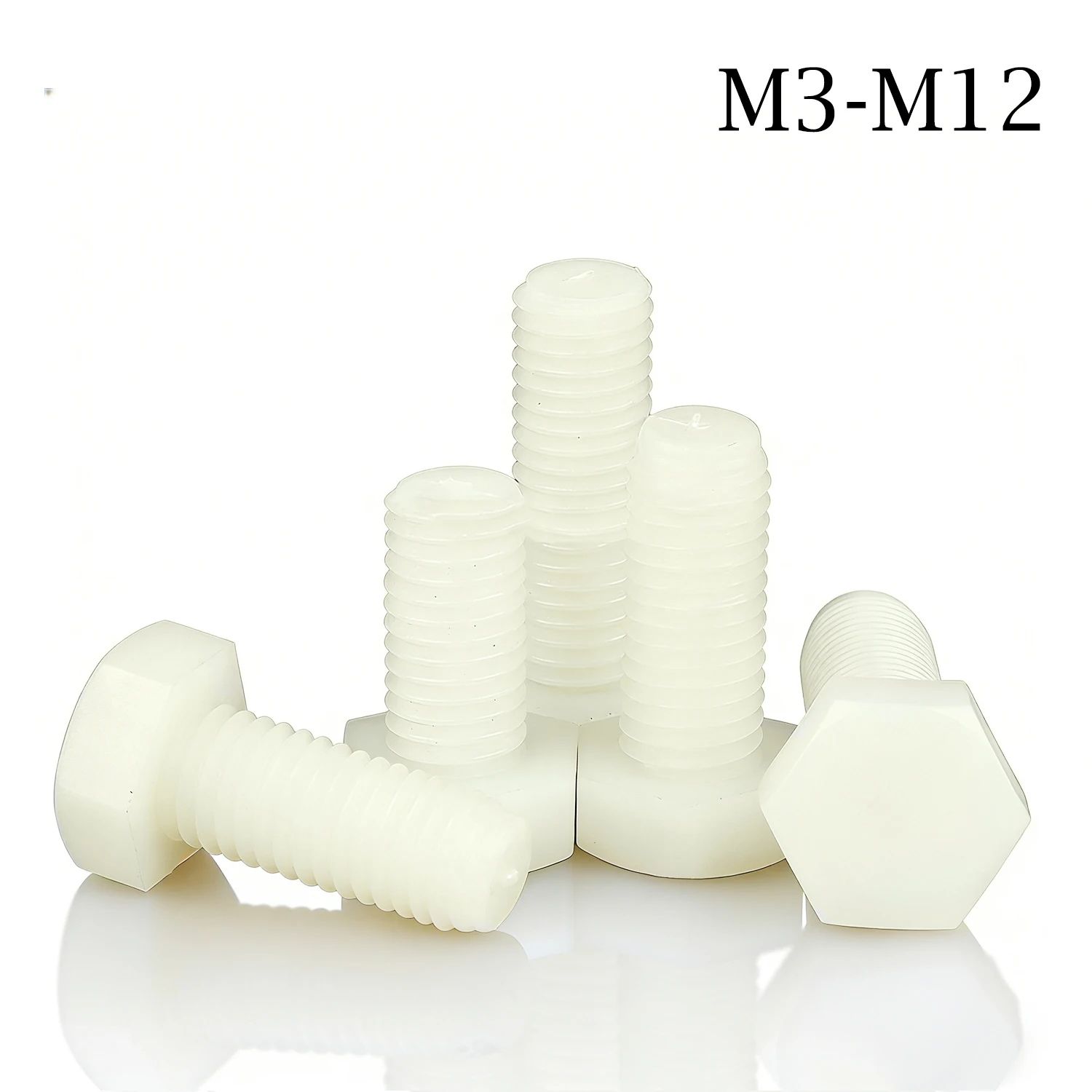 1-50pcs Assorted M3-M12 White Nylon Hex Bolts, Plastic Insulated External Hexagon Head Screws 6-100mm,DIY & Industrial Fasteners