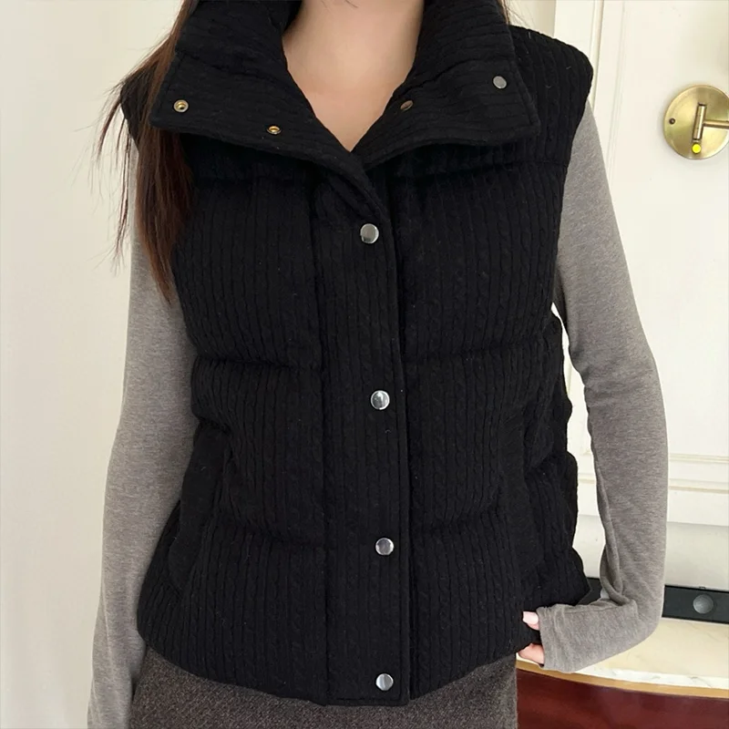 Wysokiej jakości damska kamizelka z bawełny z stójką, odzież zimowa, nowoczesna, stylowa, prosta odzież wierzchnia 25120516