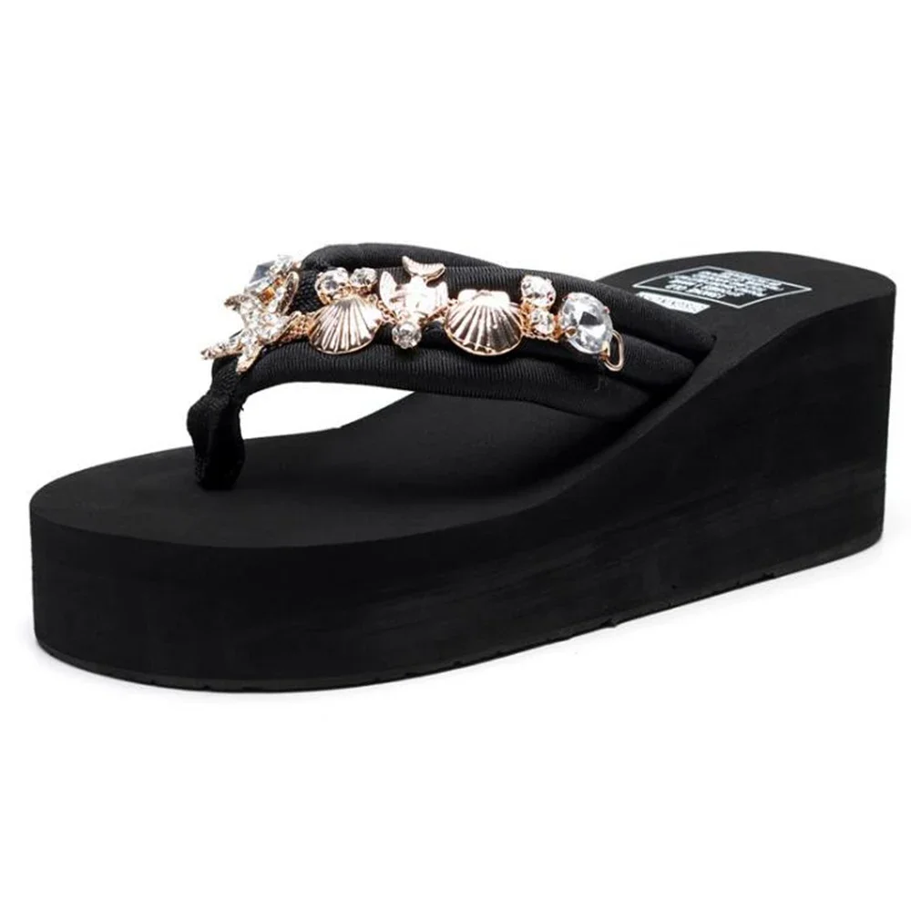 Summer Sandals Women Sandals New Platform Rhinestone Shoes Outdoor Beach Slippers Rubber Bottom Non-slip Flip Flop Women 11cm