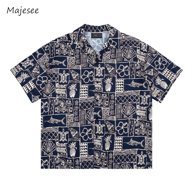 

Shirts Men Vintage Summer High Street Baggy Folk Style Minimalist Casual Normcore High Street Beach Style Holiday Short Sleeve