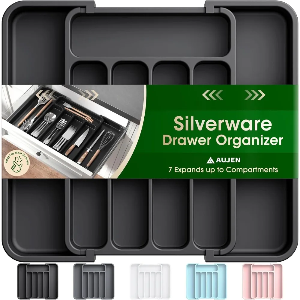 

Silverware Organizer - Expandable Kitchen Drawer Organizer, Adjustable Utensil Organizer, Cutlery Tray for Forks, Knives, Multi