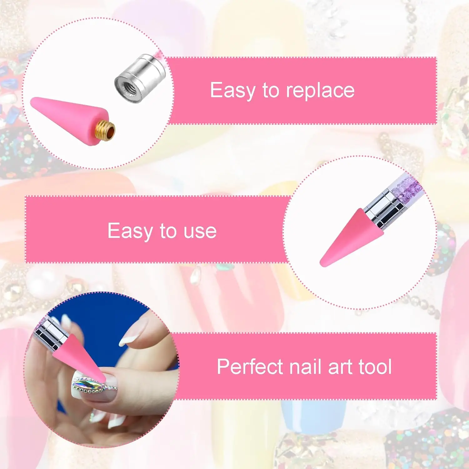 12 ชิ้น Wax เปลี่ยนหัวเคล็ดลับ Rhinestone Picker เครื่องมือสําหรับเล็บ Dotting ปากกา Pick Up เล็บอัญมณีเครื่องประดับปากกาขี้ผึ้งสําหรับ Rhinestones