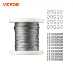 VEVOR Wire Rope Kit 304 Stainless Steel Cable Construction Marine Aircraft Grade for Handrail Decking Garden Fence Clothes Line