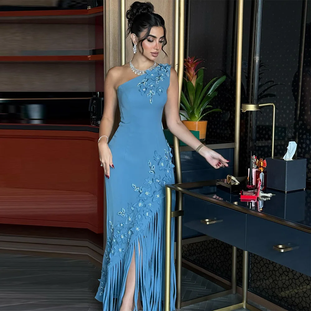 

Customized One Shoulder Sleeveless Evening Dress High Quality Straight Tassel Cocktail Dress Delicate Beading Celebrity Gowns
