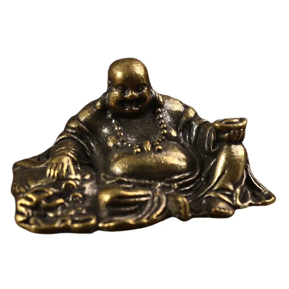 Brass Smiling Buddha Statue Retro Exquisite Miniature Desk Buddha Decoration Creative Home Zen Brass Craft Sculpture Ornament - view 2