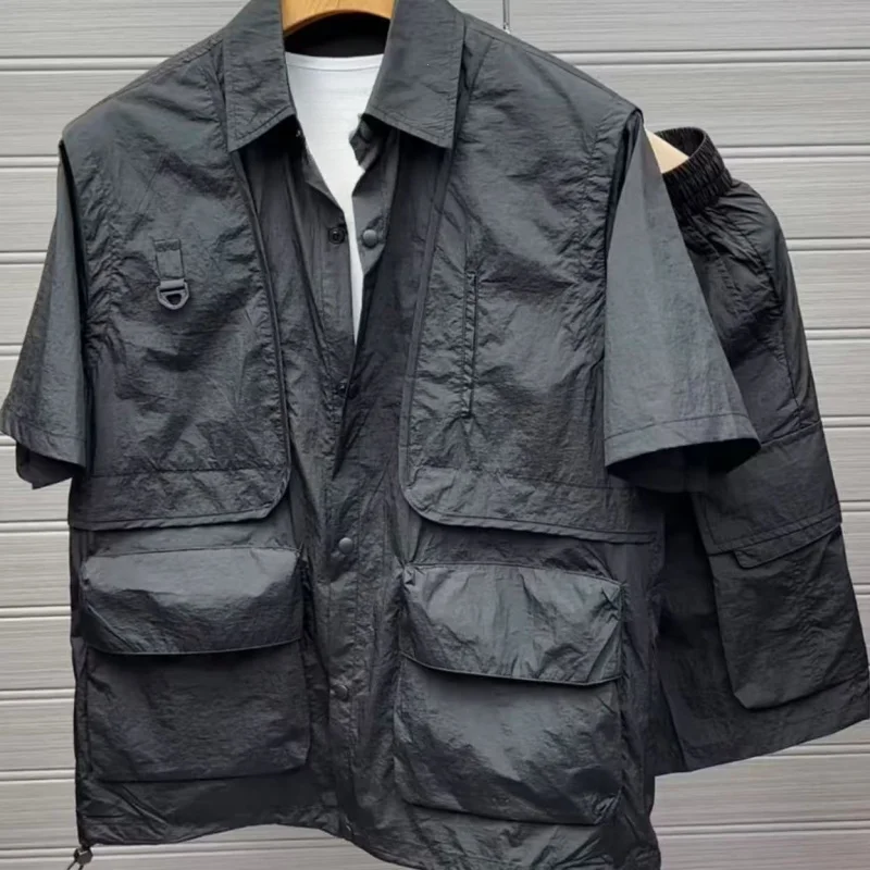 2026 New Men Summer 2PCS Set, Multi-pocket Thin Quick-drying Short Sleeve Shirt & Shorts, Luxury Cargo Casual Sport Street