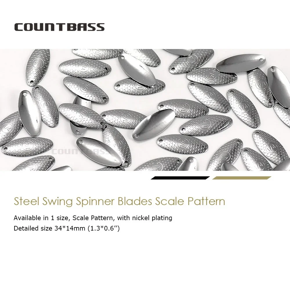 Countbass 50PCS Size 4-34*14mm Nickel Plating Steel Spinner Blades Scale Finish,DIY Trout Pike Fishing Lures, Tackle Craft