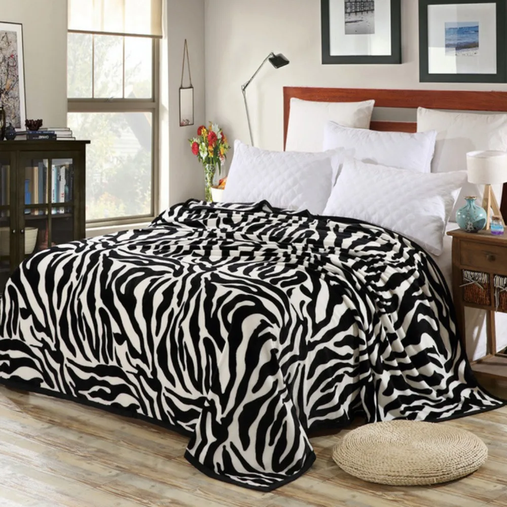 Super Comfortable Soft Mink Felting Blanket Zebra Striped Pattern Floral Blanket Thrown On The Sofa Bed Travel Breathable