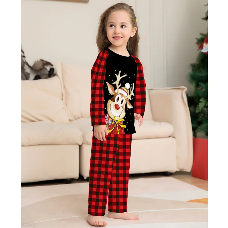 2 Pieces Sets Cute Christmas Elk Print Pajamas Women Men Boys Girls Clothing Set Family Matching Outfits Soft Cute Pyjamas Sets