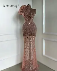 2 Styles Arabic Rose Gold High Neck Mermaid Sequins Evening Dresses with Luxury Beads Crystals Sexy Illusion Galas Events Gowns