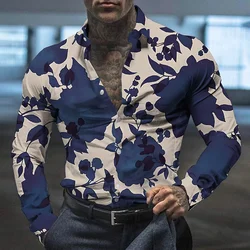 Men's shirt floral pattern lapel top outdoor street long-sleeved shirt button design casual and breathable 2024 new style hot sa
