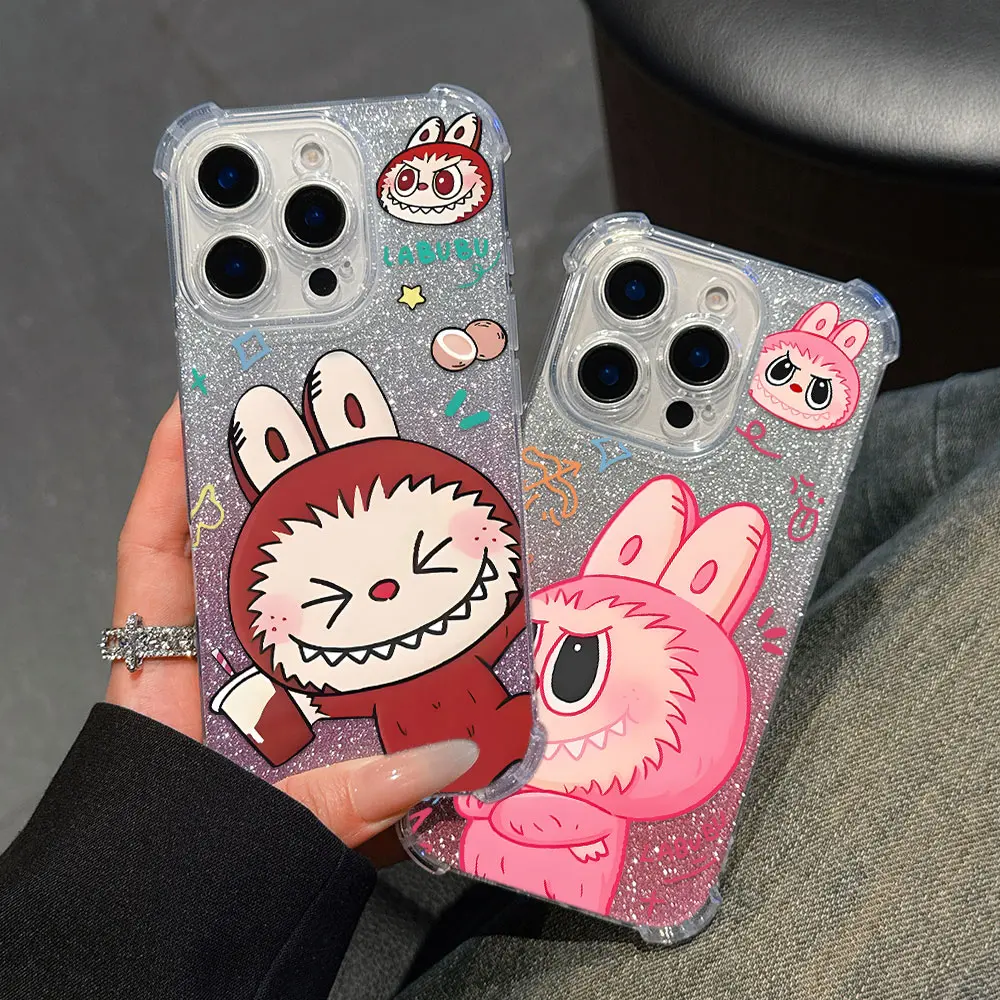 Cute Cartoon Labubu Phone Case For Oppo A3x A3 A78 A74 A76 A72 A58 A57 A54 A53 A38 A31 A15 A17 A16 A9 A7 A5 4G 5G Bling Cover