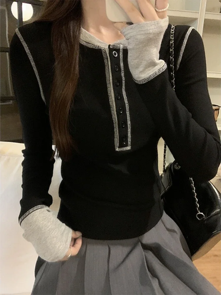 

Y2K Vintage Patchwork T-Shirt for Women, Grunge Streetwear, Casual Slim Fit Top