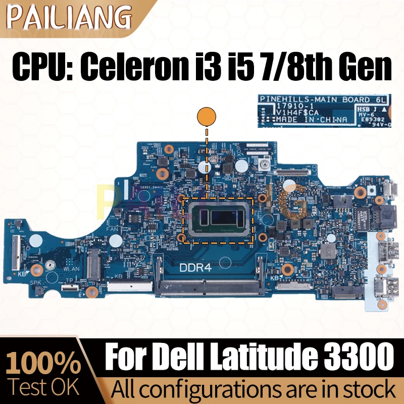 For Dell Latitude 3300 Notebook Mainboard 17910-1 0CMRW8 0RV5W4 09F4GD Celeron i3 i5 7/8th Gen Laptop Motherboard Full Tested