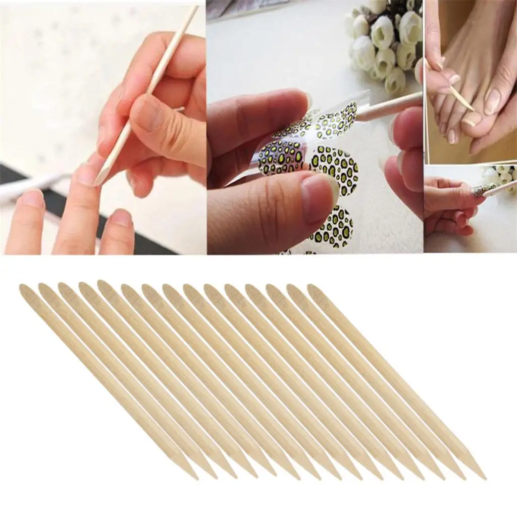 100Pieces Sticks Pointed & Bevelled Ends for Cuticle Pusher Remover Manicure Pedicure Tool 3inch