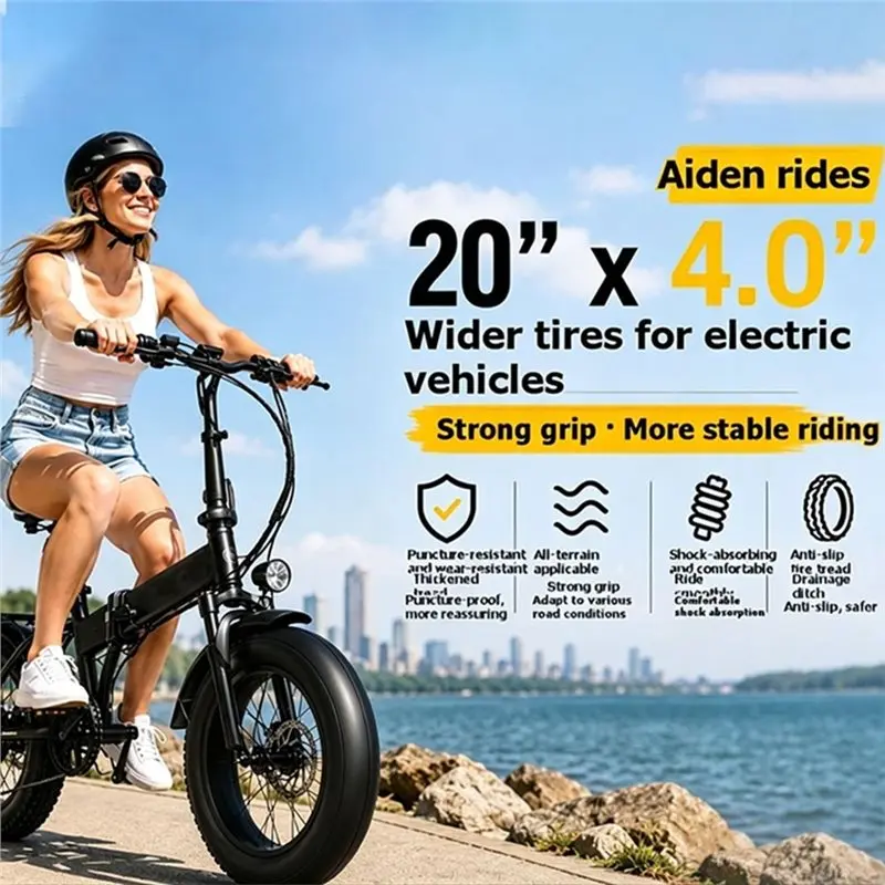 CGDS-Mountain Bike Tire, 20" X4.0 Foldable Fat Tire, All-Terrain Snow Beach For E-Bicycle, Puncture Resistant Design
