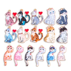 Peixin Mixed 10Pcs Enamel Heart Cat Charms Animal Cartoon Pendants Metal For DIY Bracelets Necklace Jewelry Making Accessories